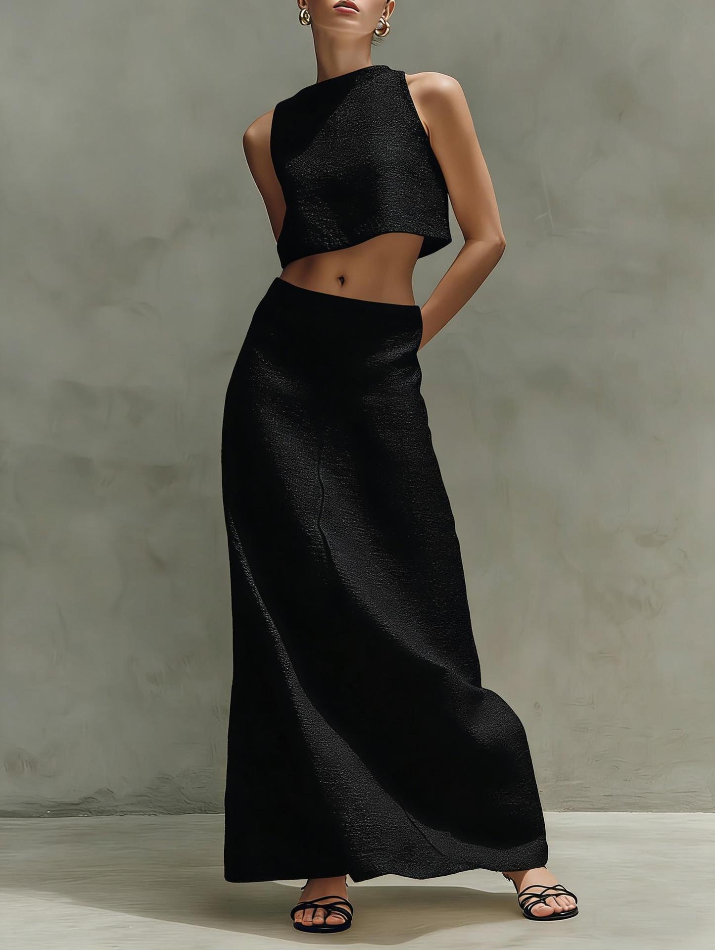 Women's Sleeveless Slimming Maxi Skirt Two-piece Set