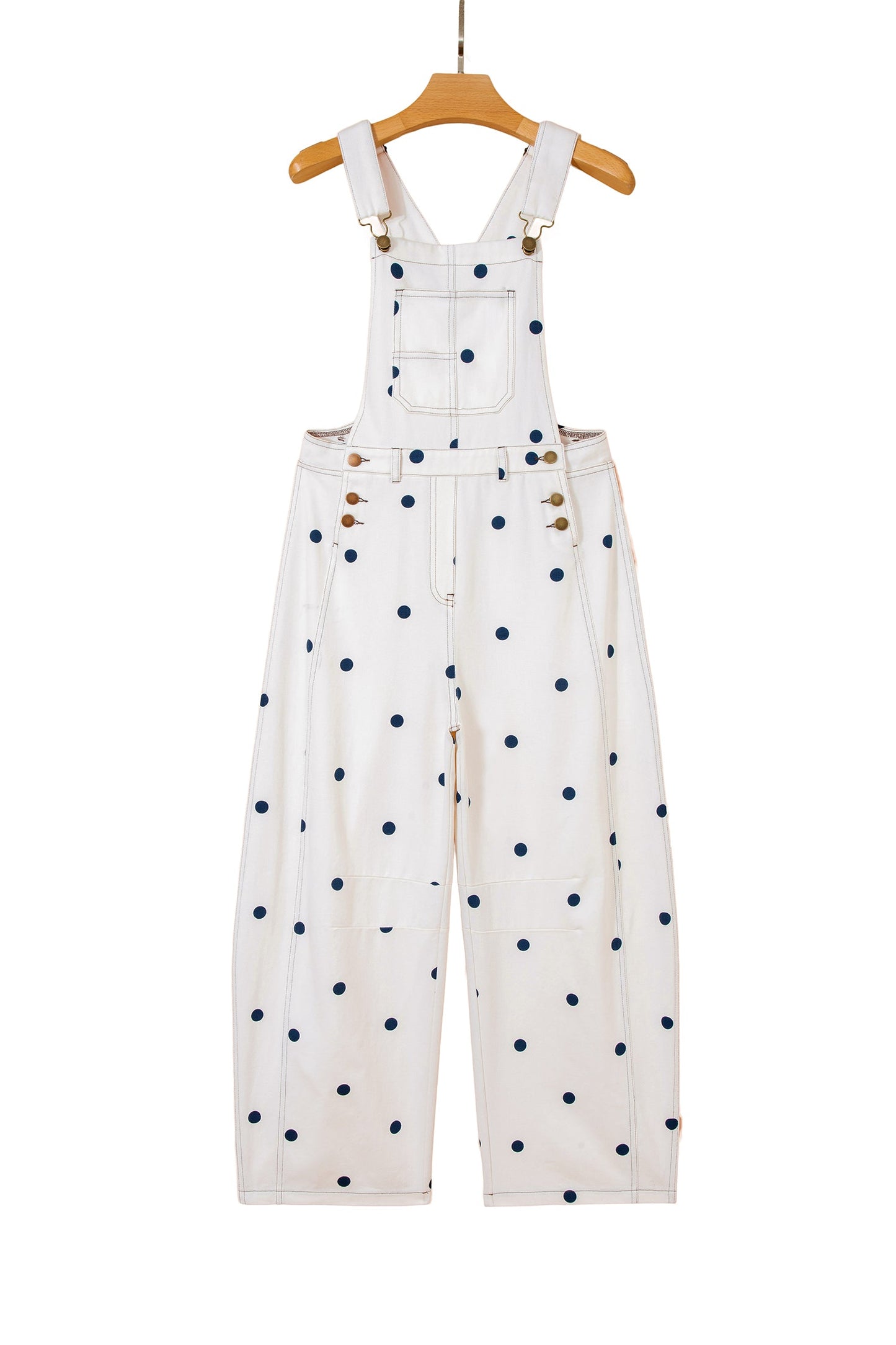 Polka Dot Denim Barrel Leg Overalls Jumpsuit