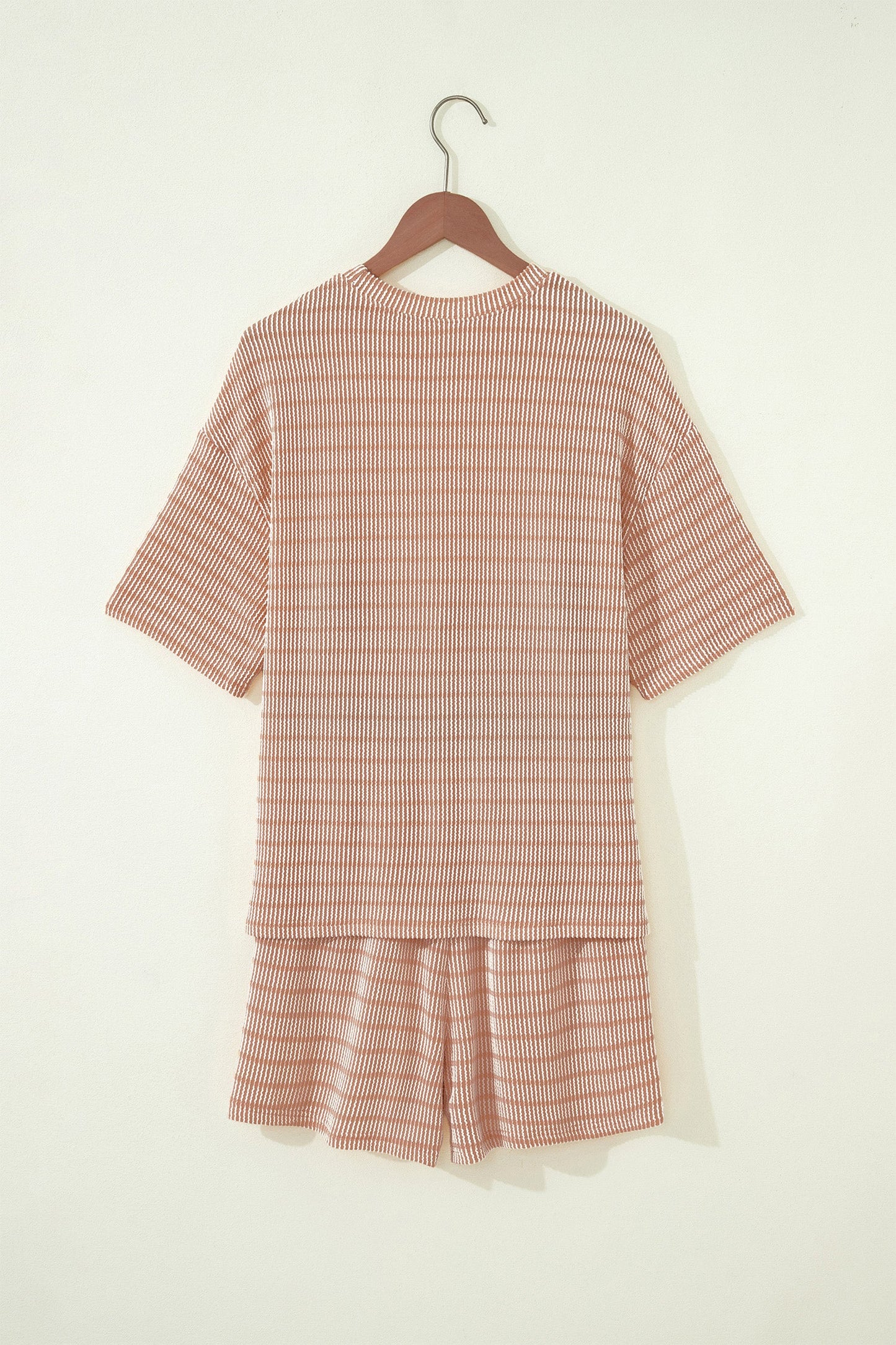 Stripe Ribbed Loose Tee & Drawstring Short Set