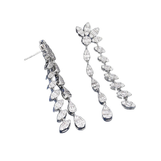 Double chain leaf-shaped earrings 