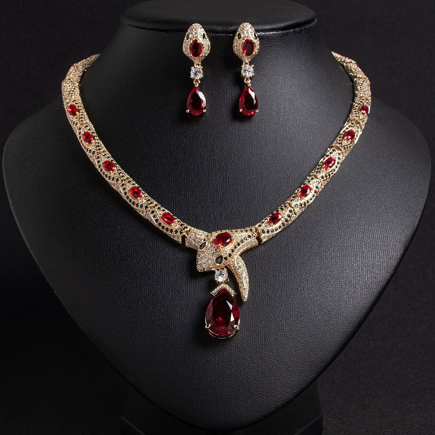 S925 Silver & Zircon Snake Necklace and Earring Set