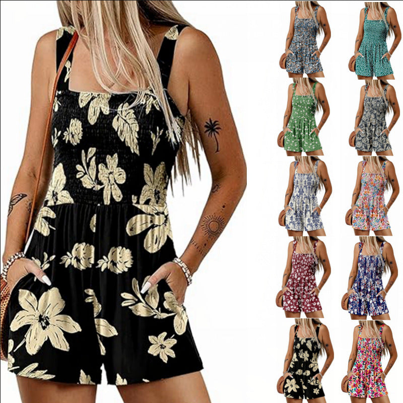 Floral Print Sleeveless Beach Jumpsuit