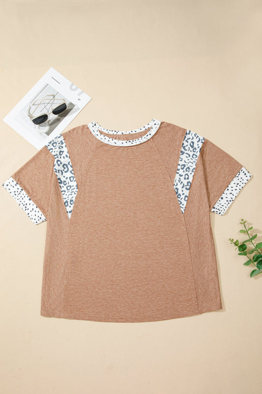 Plus Size Leopard Colorblock Patchwork Tee