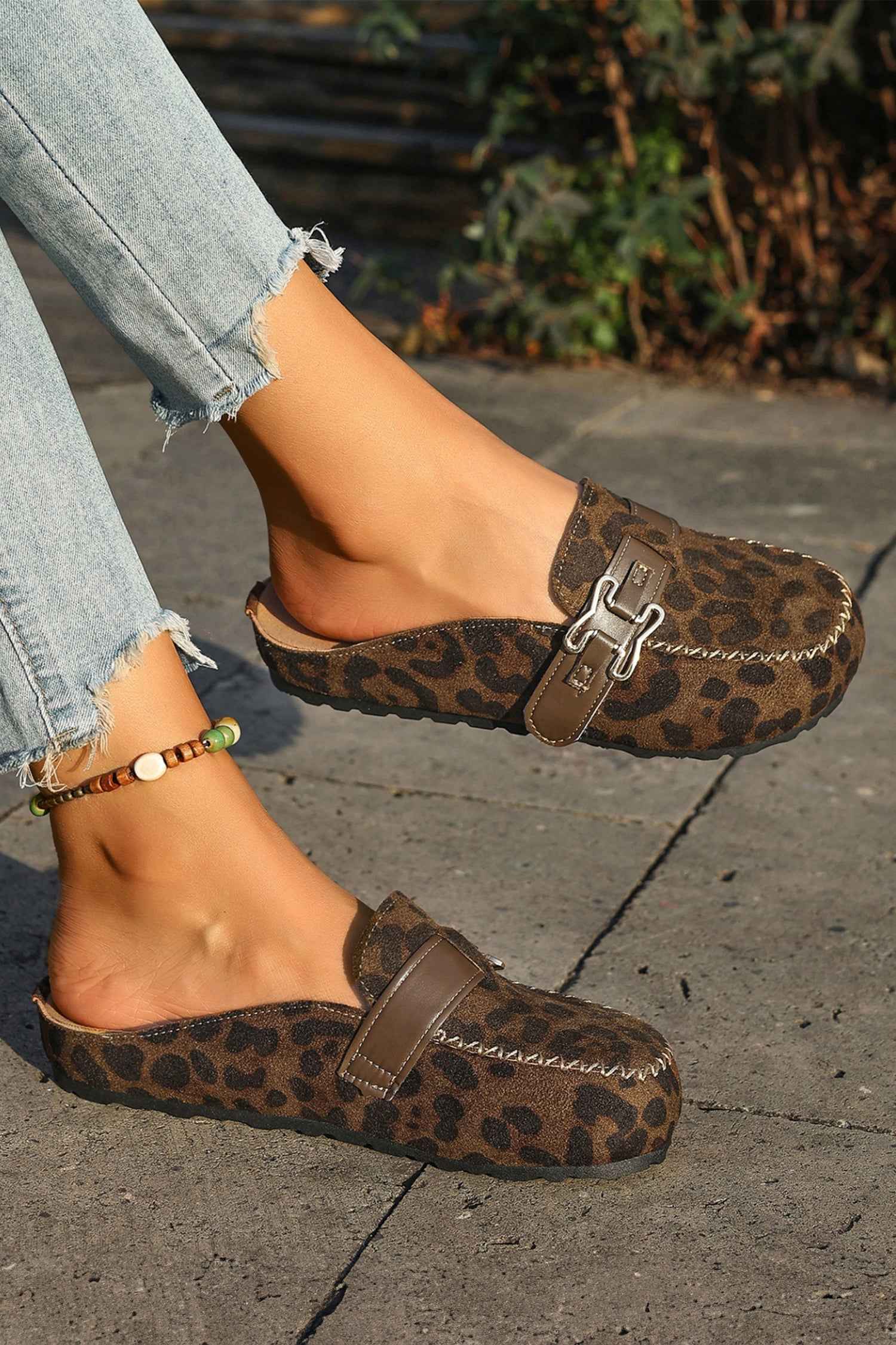 Lea Leather Strap Mule Slippers
