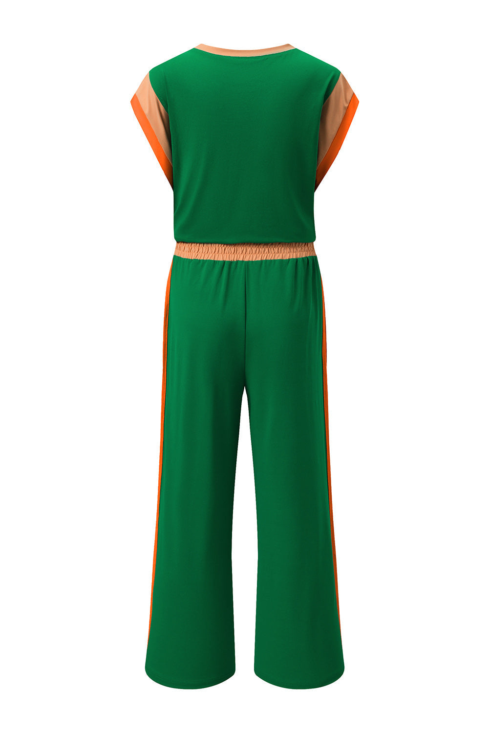 Colorblock Short Sleeve Top & Wide Leg Pants Set