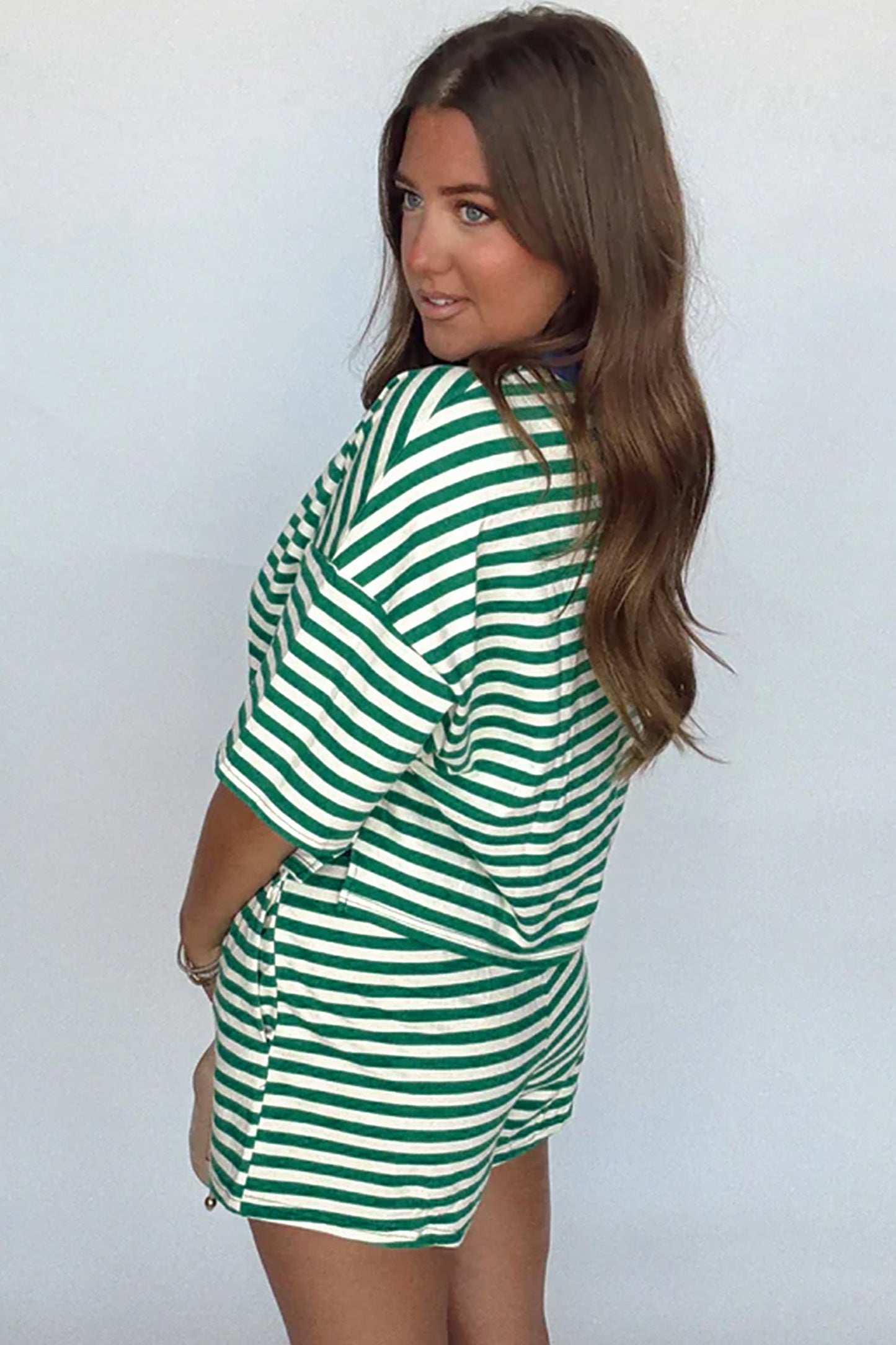 Stripe Terry Knit Top & Shorts Set