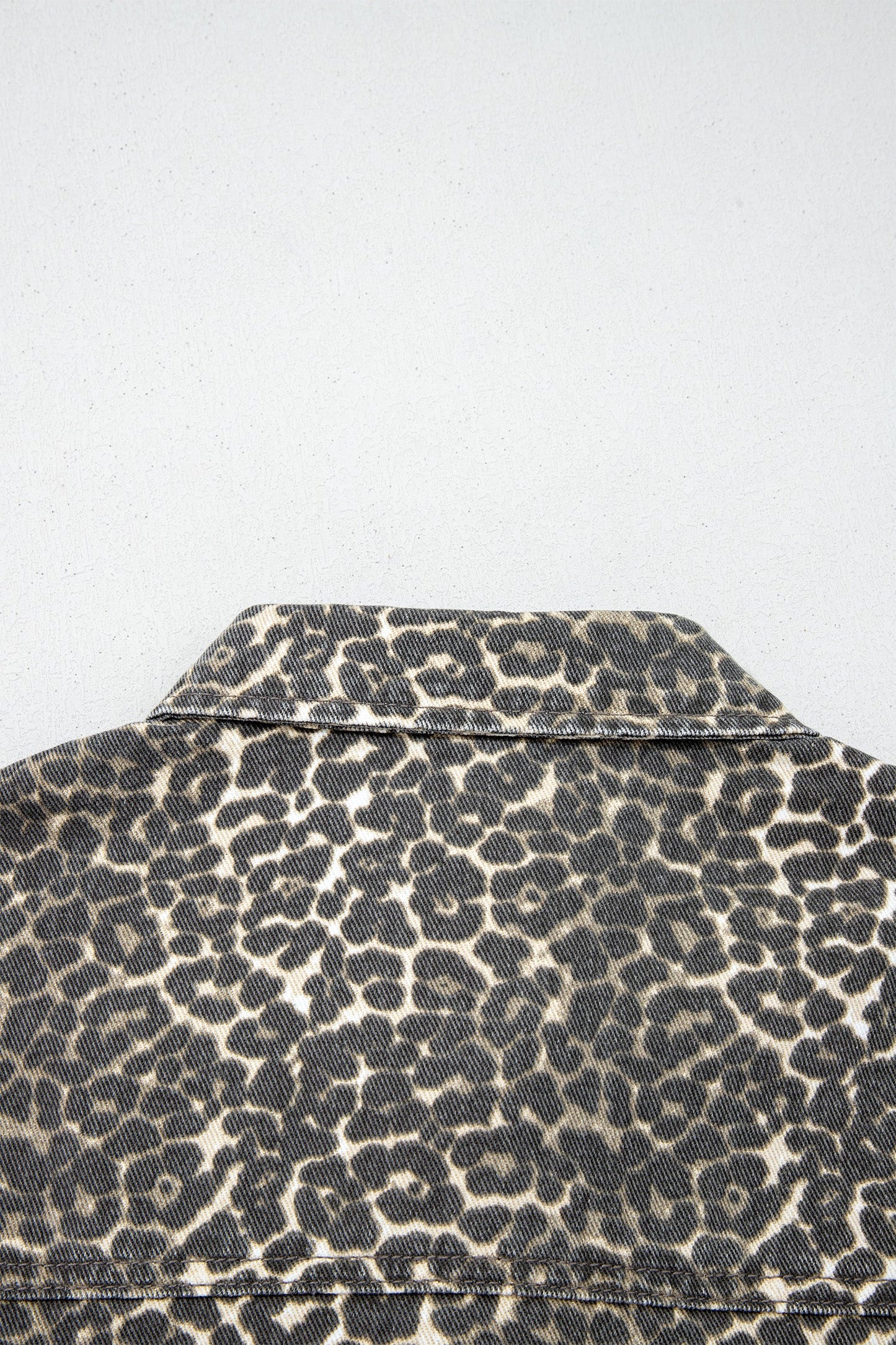 Leopard Denim Short Sleeve Button Up Cropped Shirt