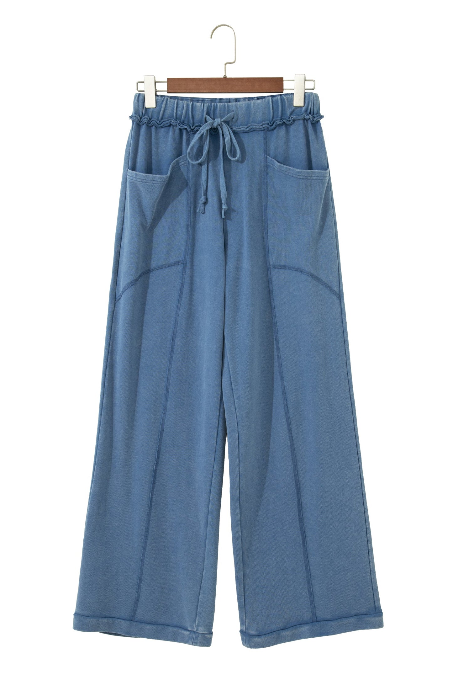 Solid Mineral Wash Drawstring Wide Leg Pants