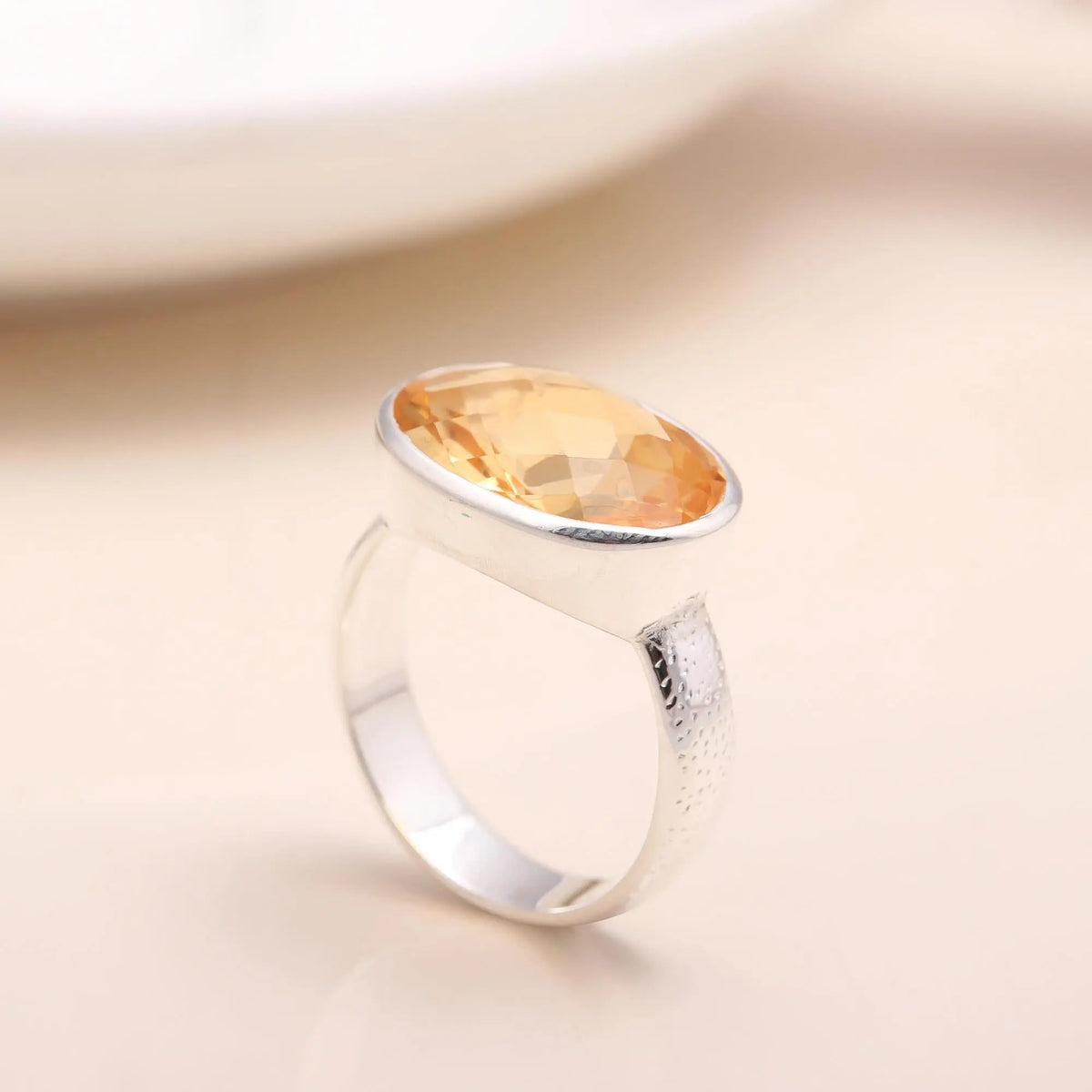 The Artisan Sun: Hammered Band Citrine Ring