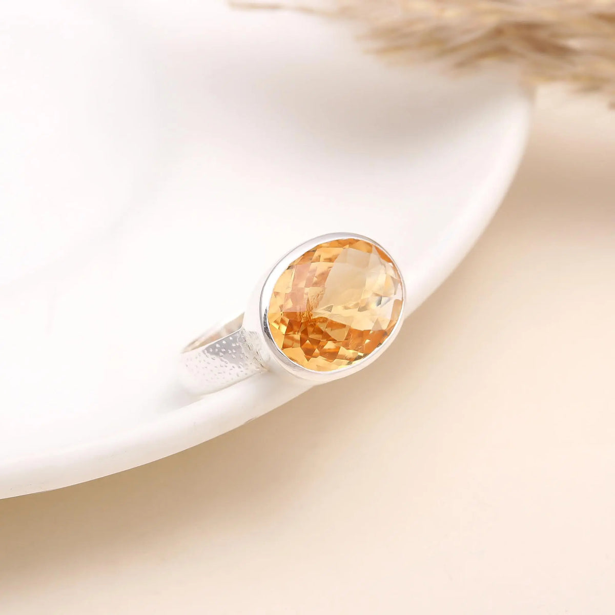 The Artisan Sun: Hammered Band Citrine Ring