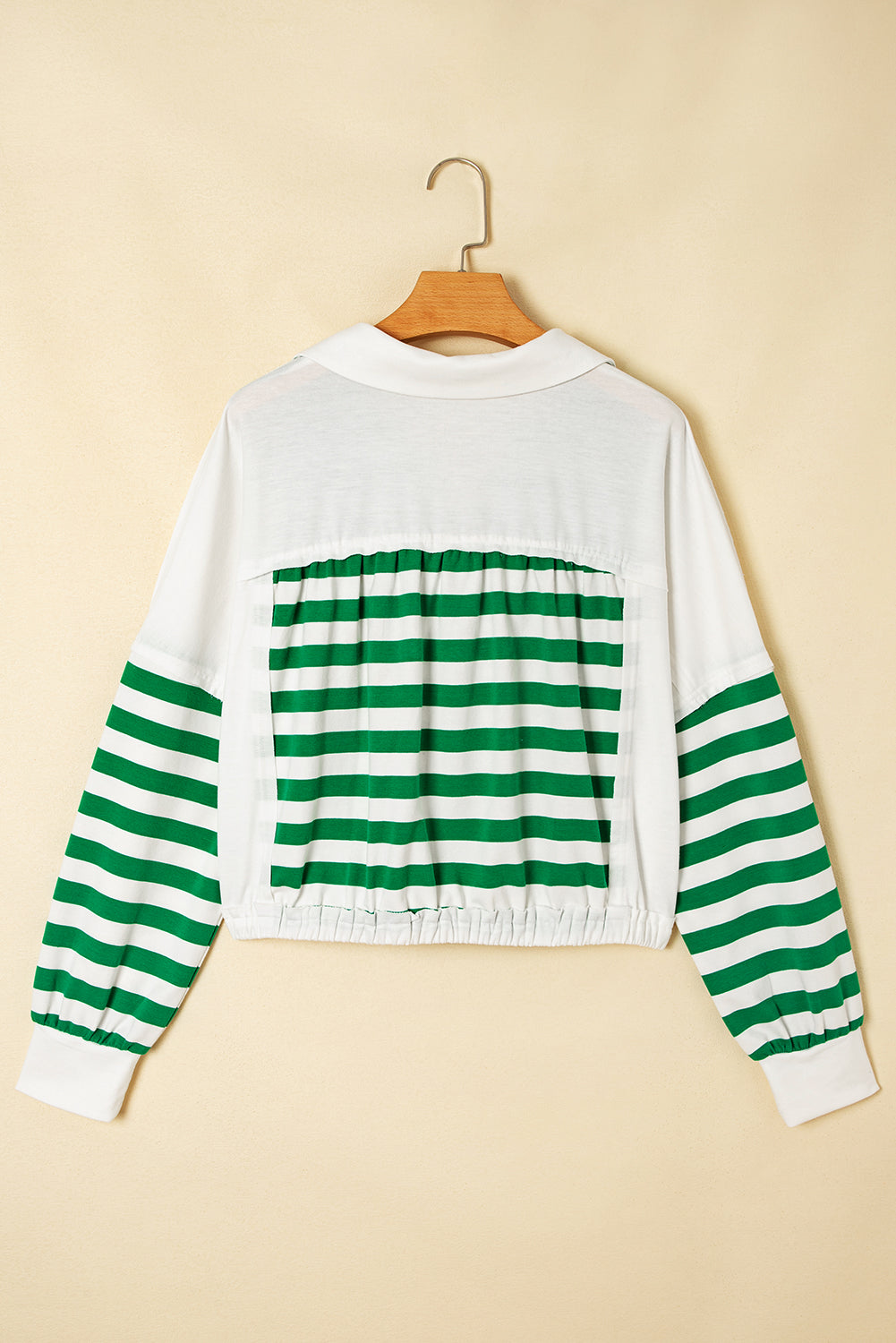 Stripe Colorblock Collared V-Neck Cropped Top