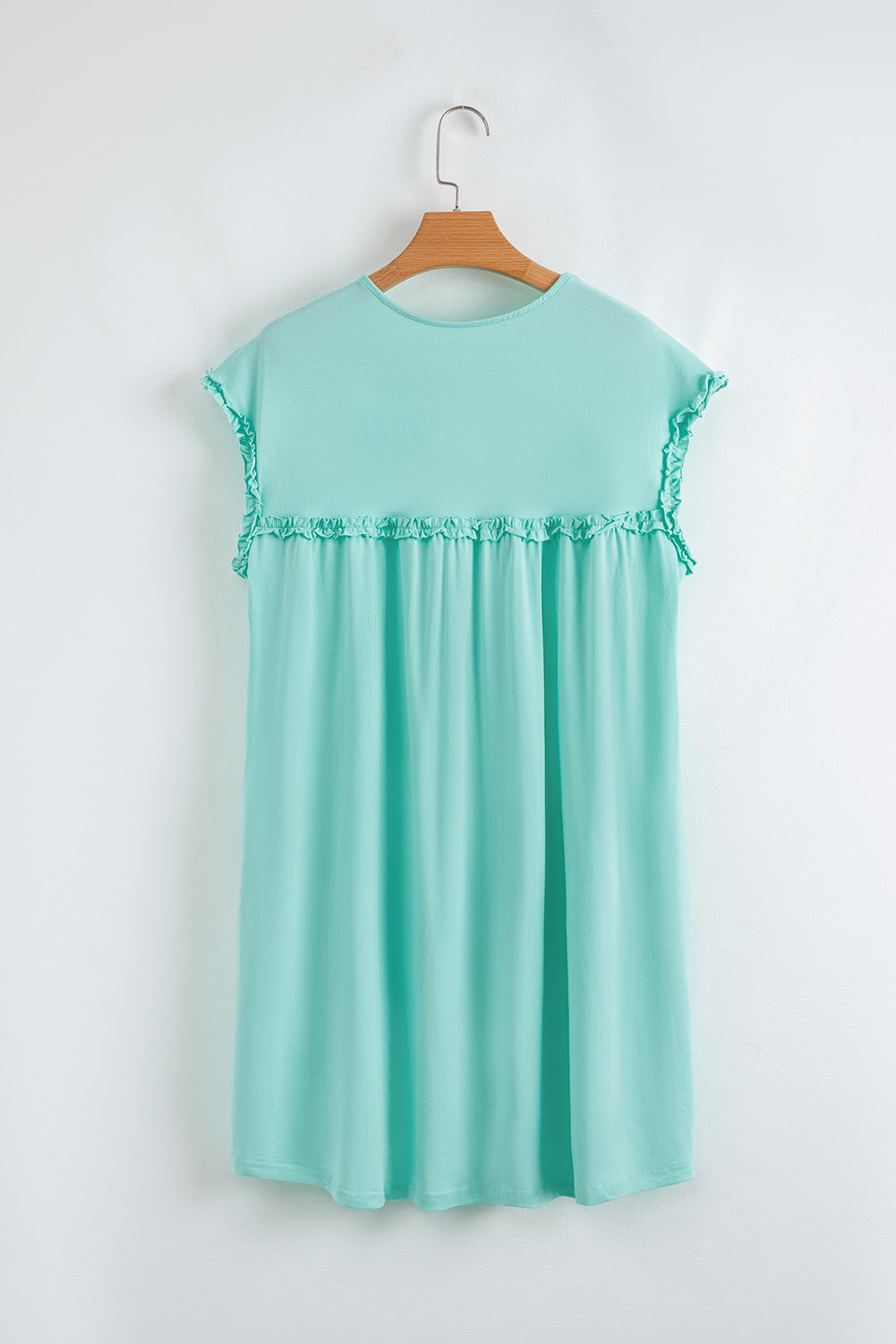 Solid Frilled Trim Short Sleeve Mini Dress