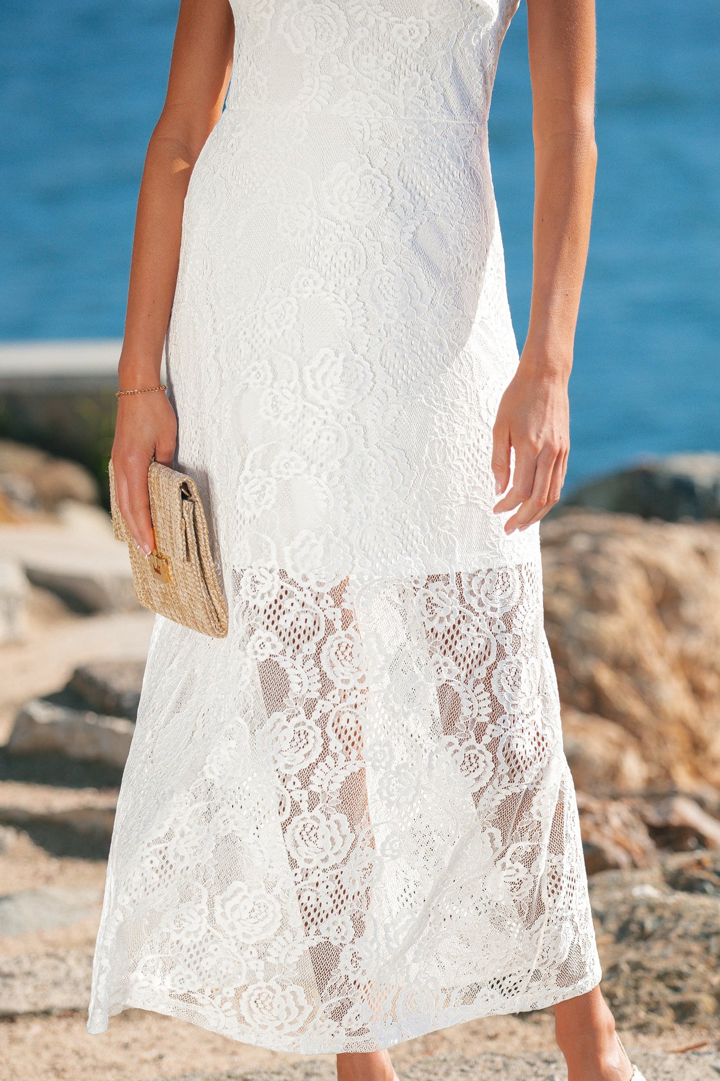 Floral Lace Tie Spaghetti Straps Maxi Dress