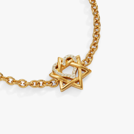 Star of David Heart Bracelet 14kt Gold Plated