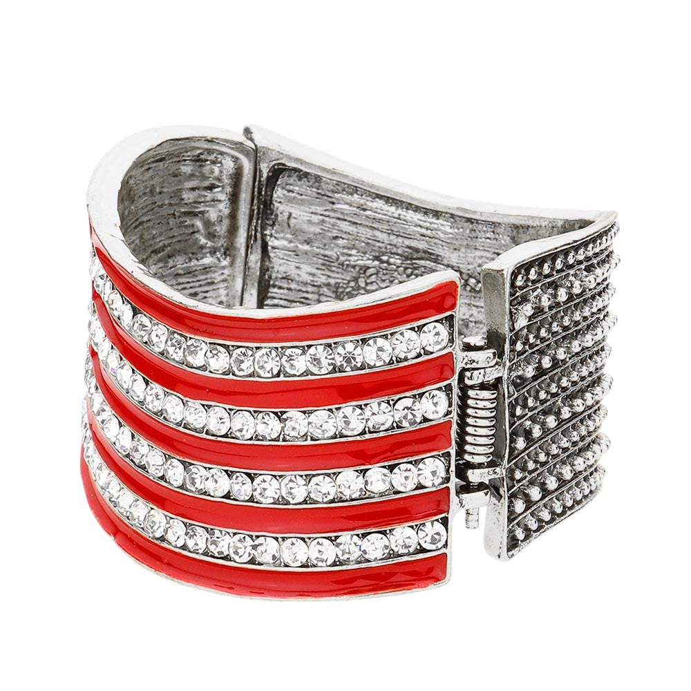 Crystal Rhinestone American Flag Hinged Bracelet