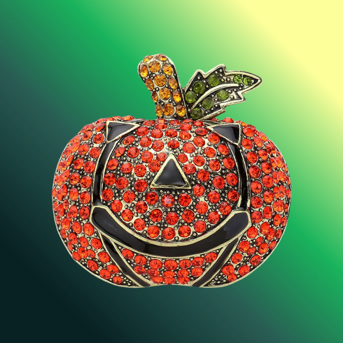 Stone Pave Halloween Pumpkin Pin Brooch