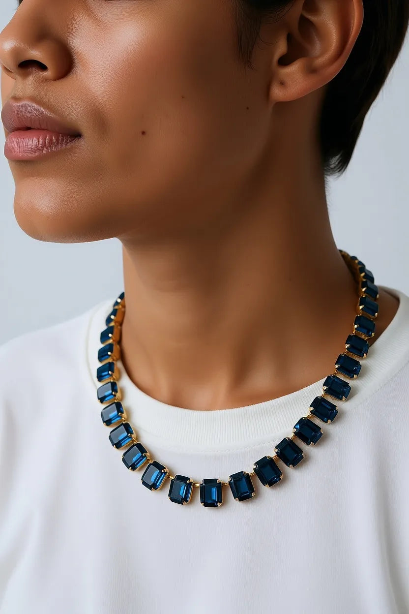 Cara Montana Blue Crystal Emerald Cut Necklace