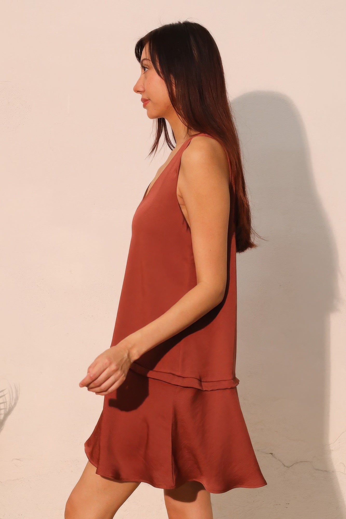 Washed Poly Silk Band Swing Dress