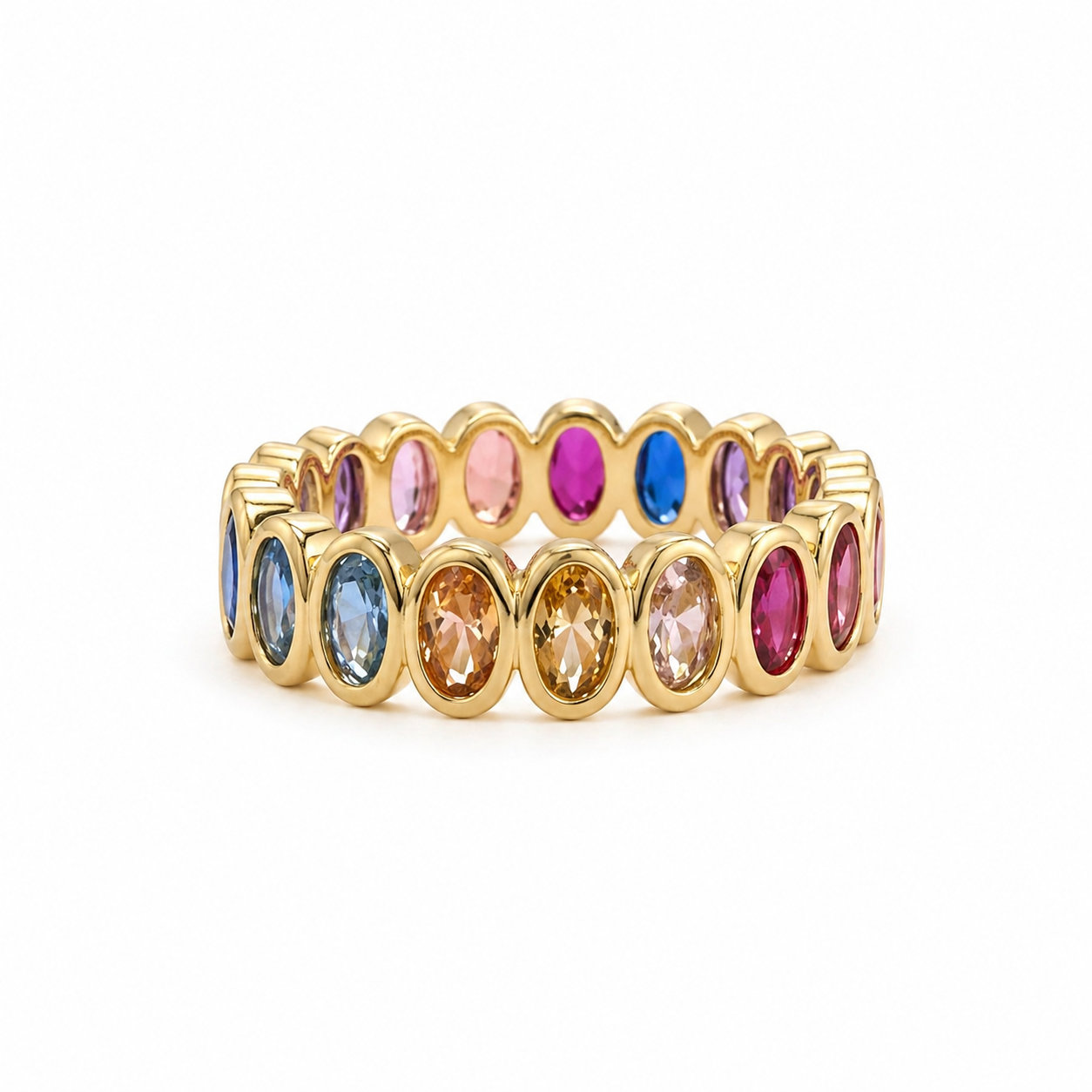 Rainbow Oval Bezel Eternity Ring