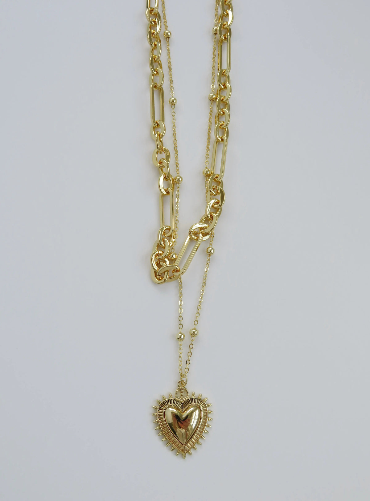 Sacred Heart Double Chain Necklace - 18k Gold Plated