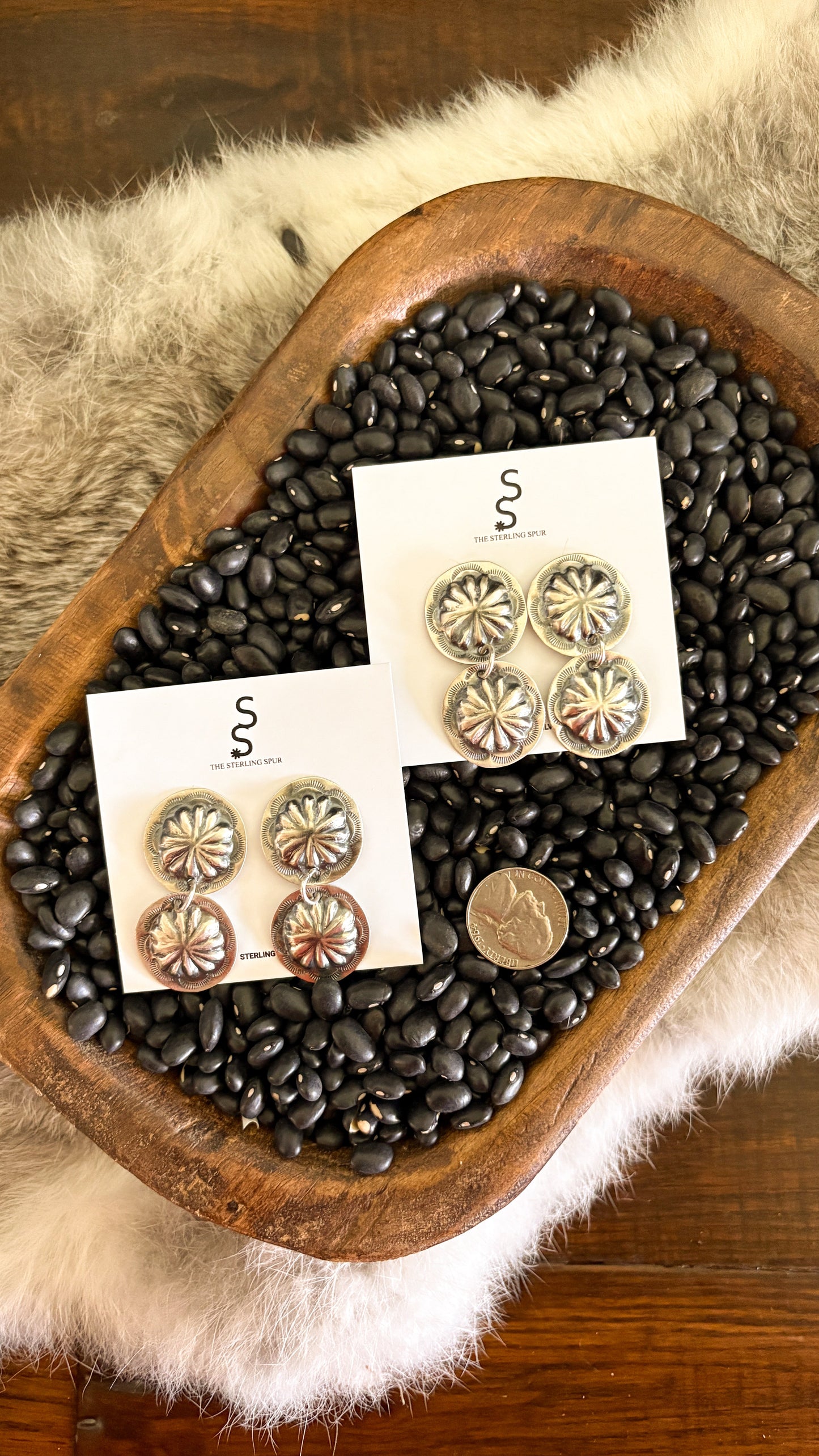 Double Plain Concho Dangle Earrings