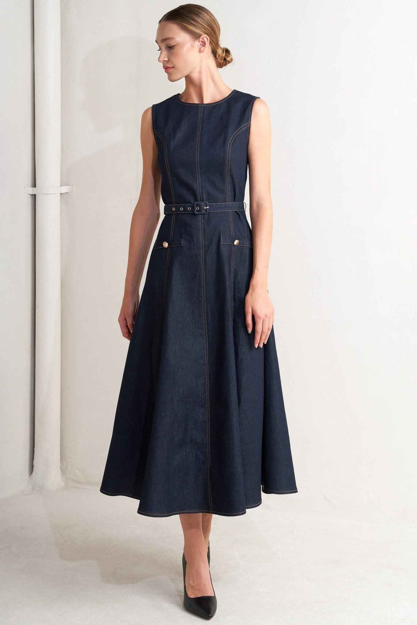 MODERN DARK DENIM MIDI DRESS