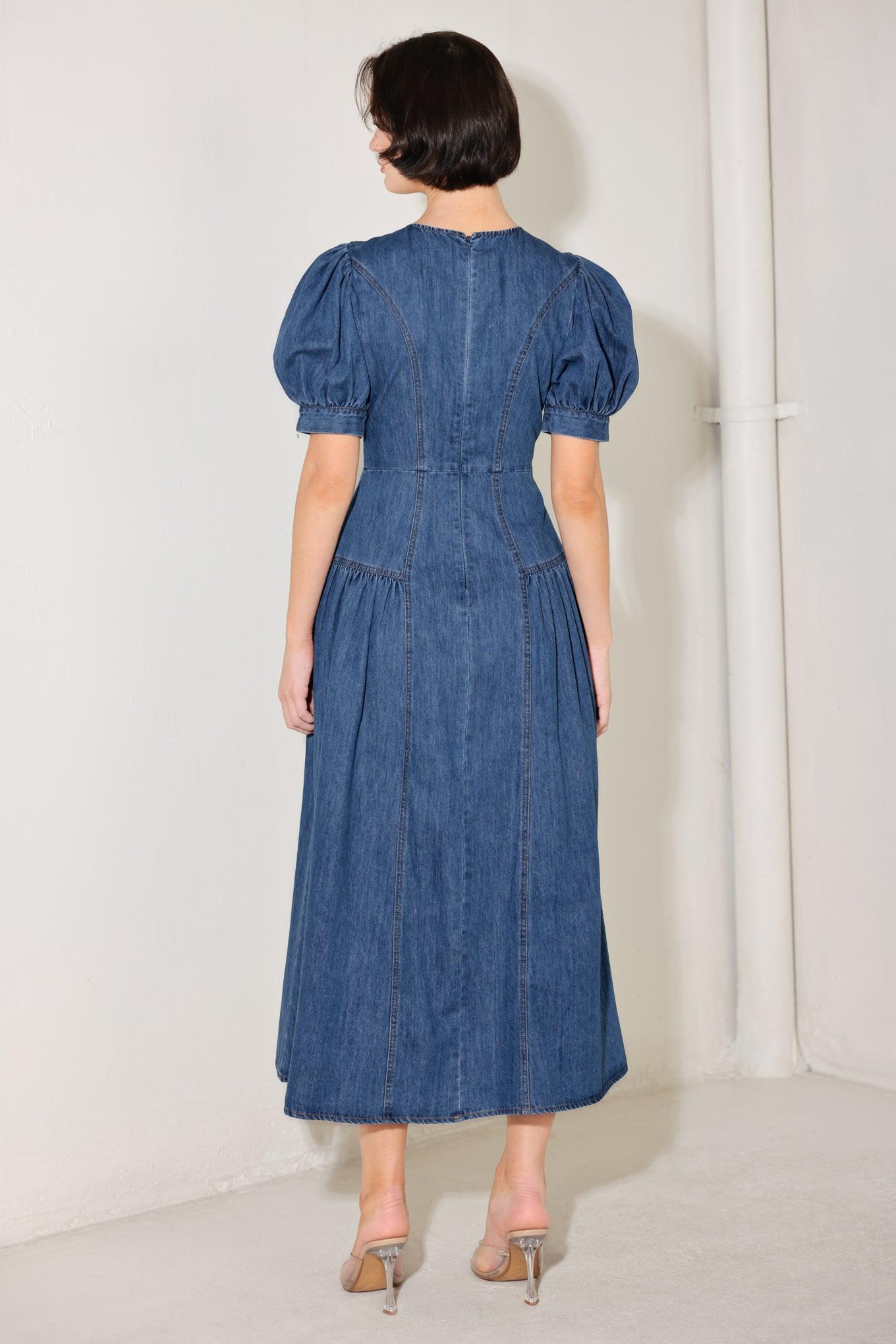 MIDDAY IN BLUE DENIM MIDI DRESS