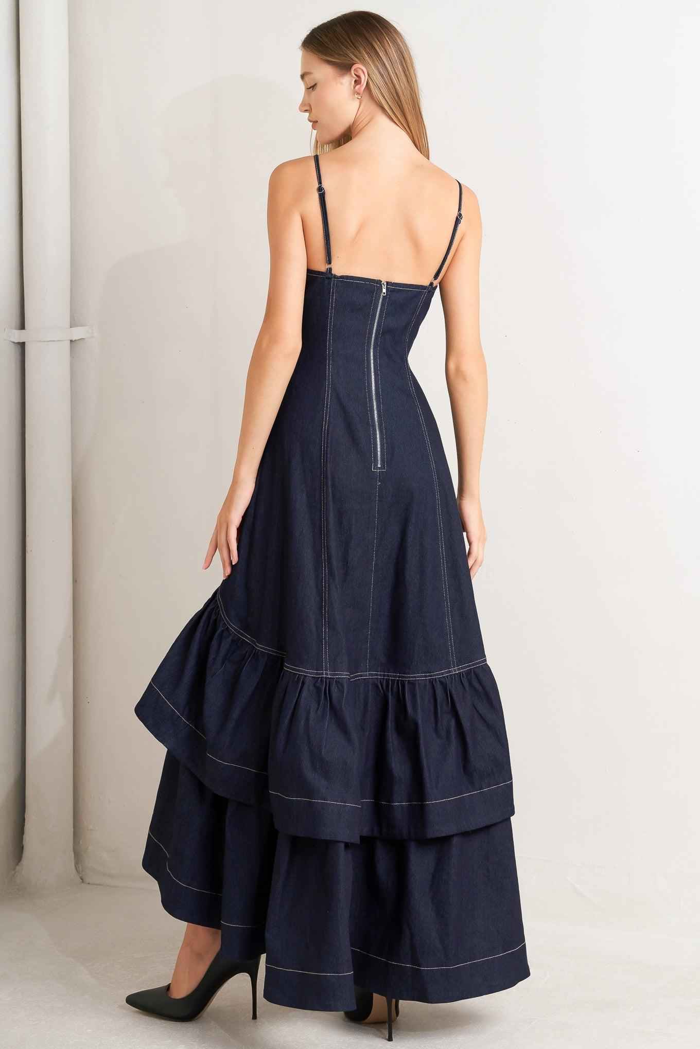 RAW ELEGANCE DENIM MIDI DRESS
