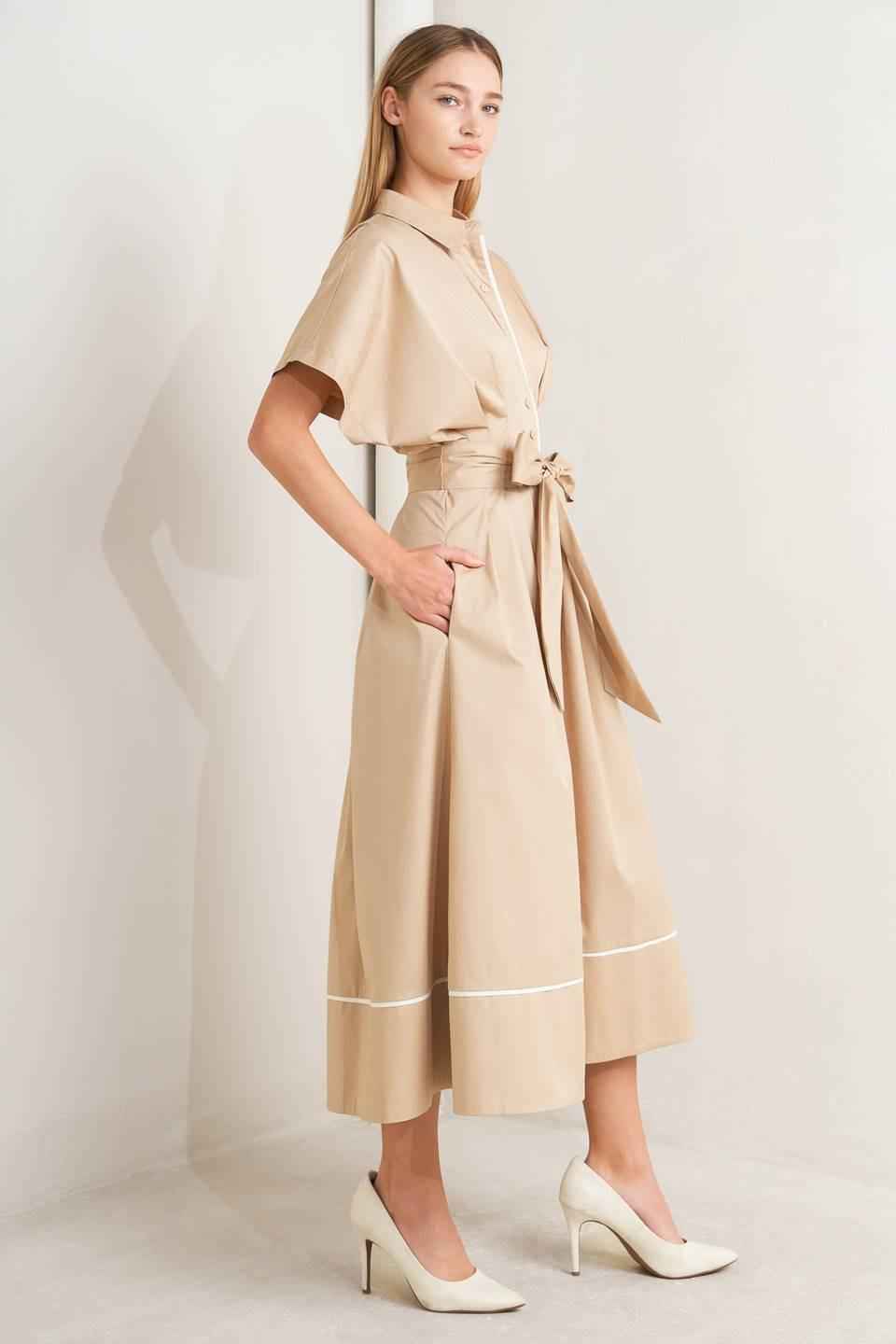 CATCH YOU LATER KHAKI WOVEN MIDI DRESS