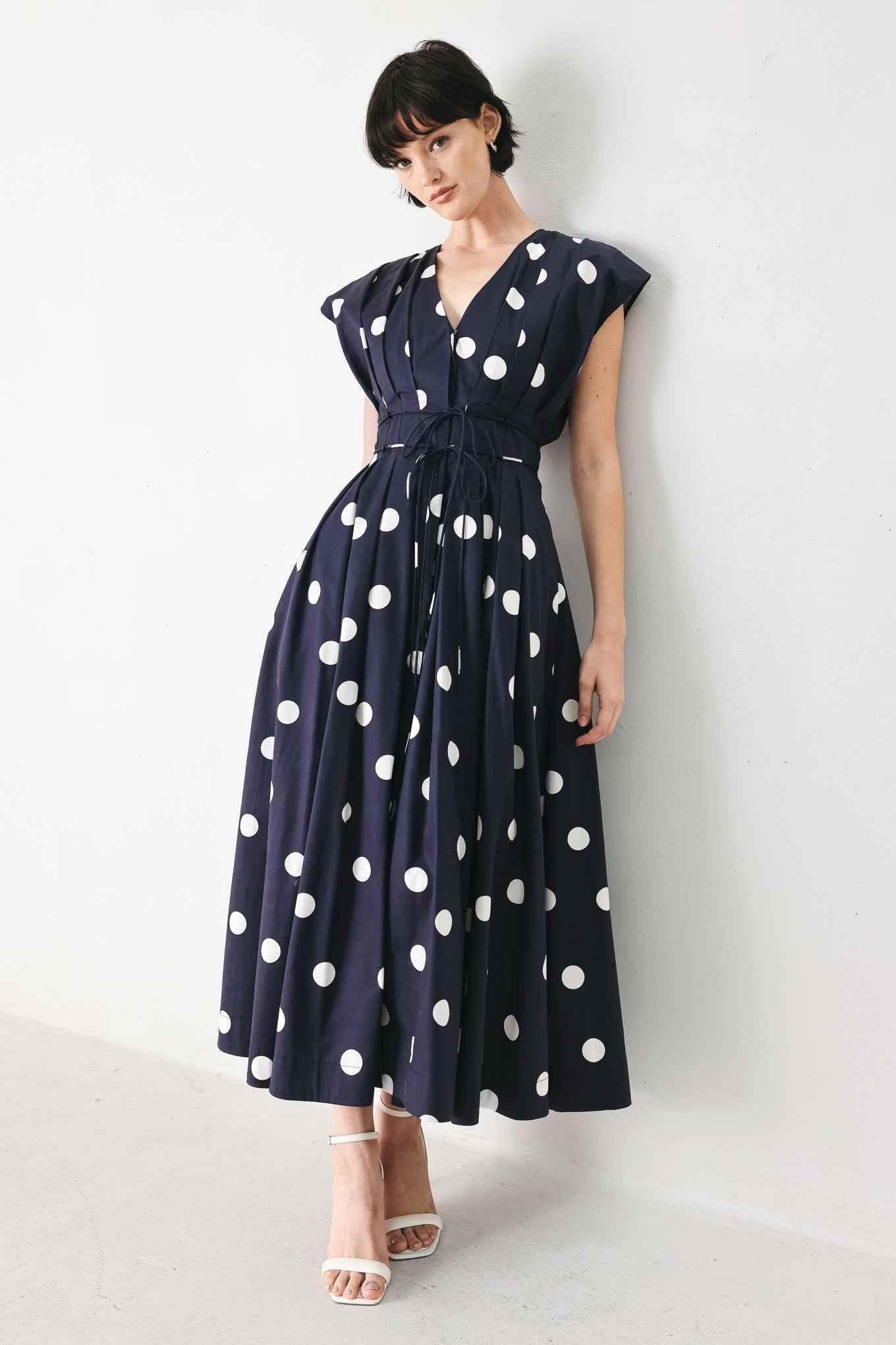 BLUE MOON DOT WOVEN MIDI DRESS