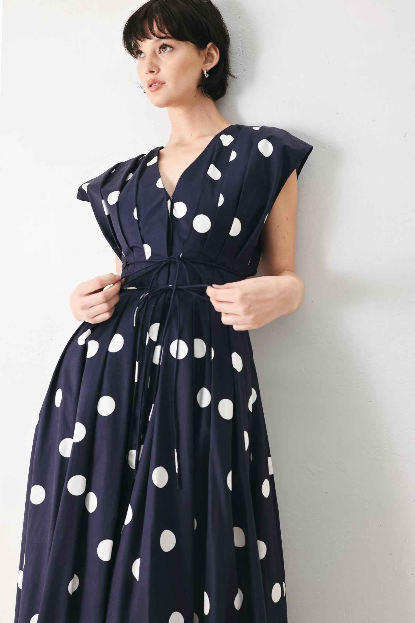 BLUE MOON DOT WOVEN MIDI DRESS