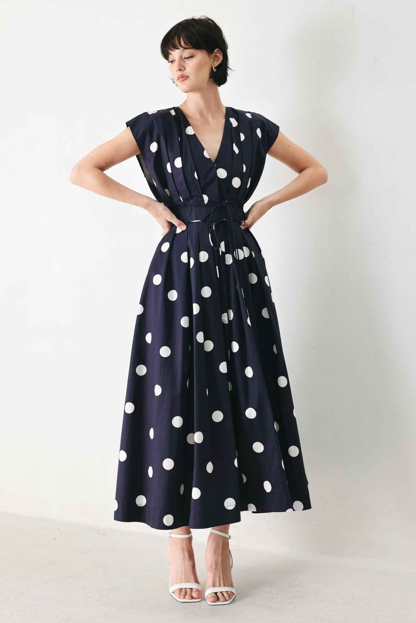 BLUE MOON DOT WOVEN MIDI DRESS