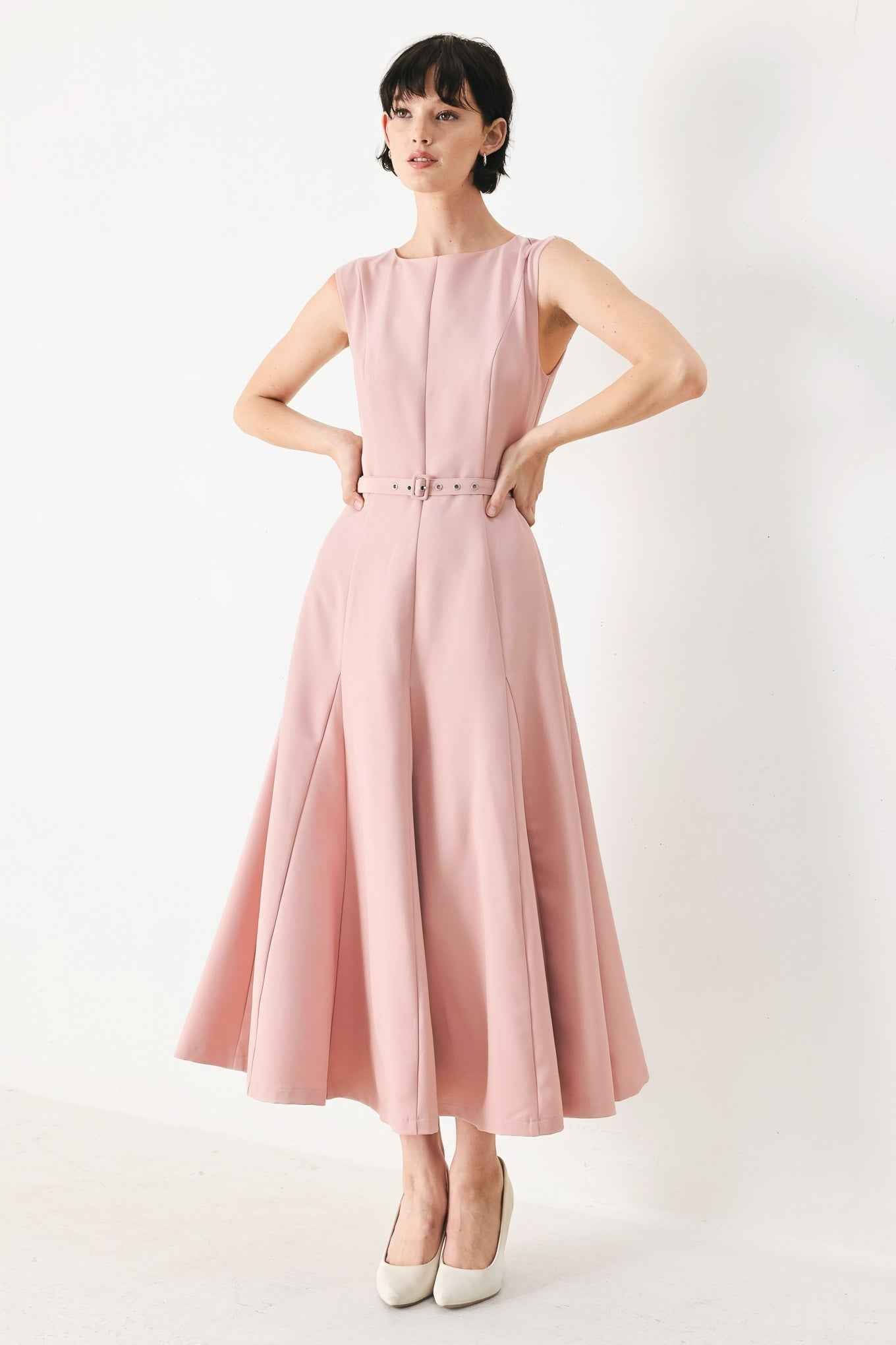CALM AFTERGLOW BLUSH WOVEN MIDI DRESS