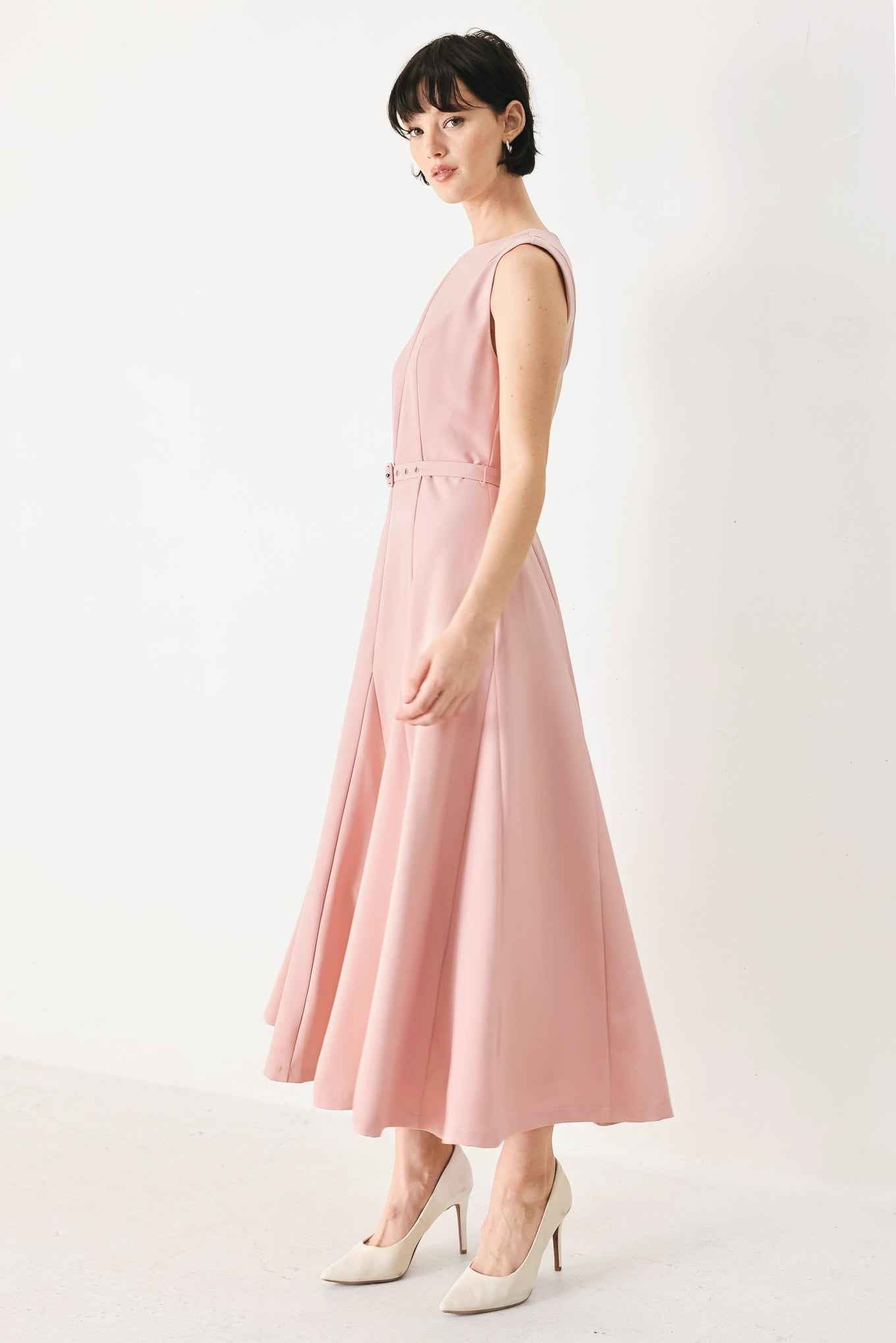 CALM AFTERGLOW BLUSH WOVEN MIDI DRESS