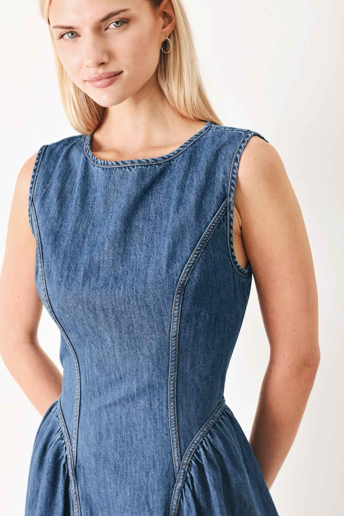 CONTEMPORARY GRACE DENIM MIDI DRESS