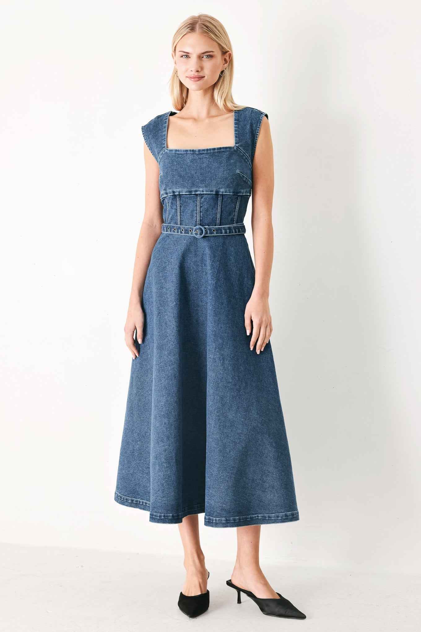 QUIET MUSE DENIM MIDI DRESS