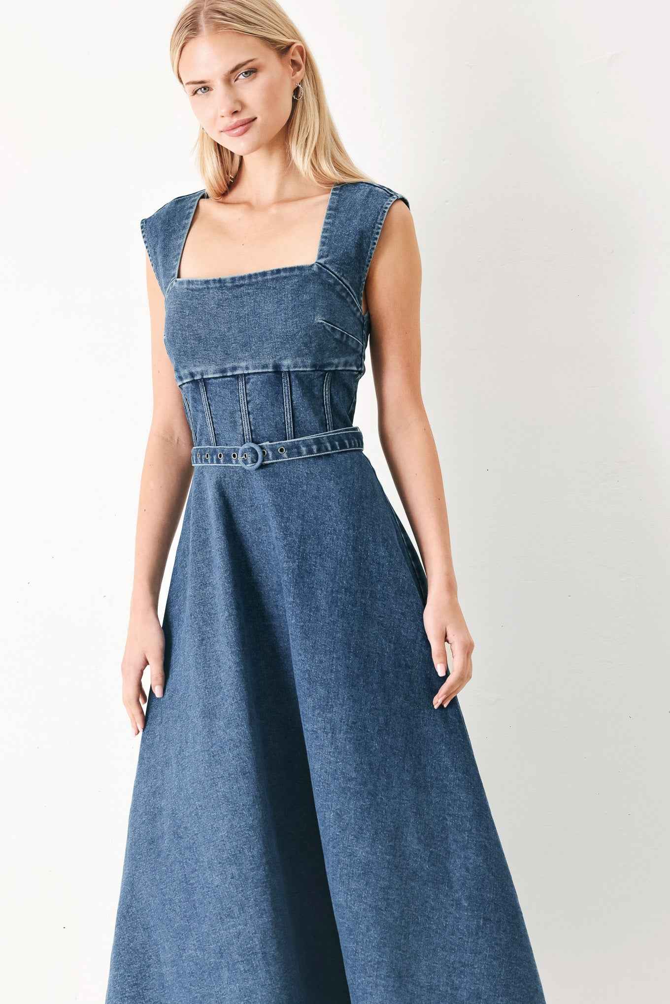 QUIET MUSE DENIM MIDI DRESS