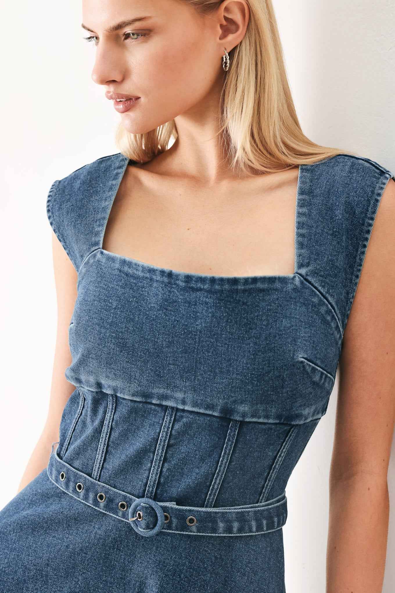 QUIET MUSE DENIM MIDI DRESS