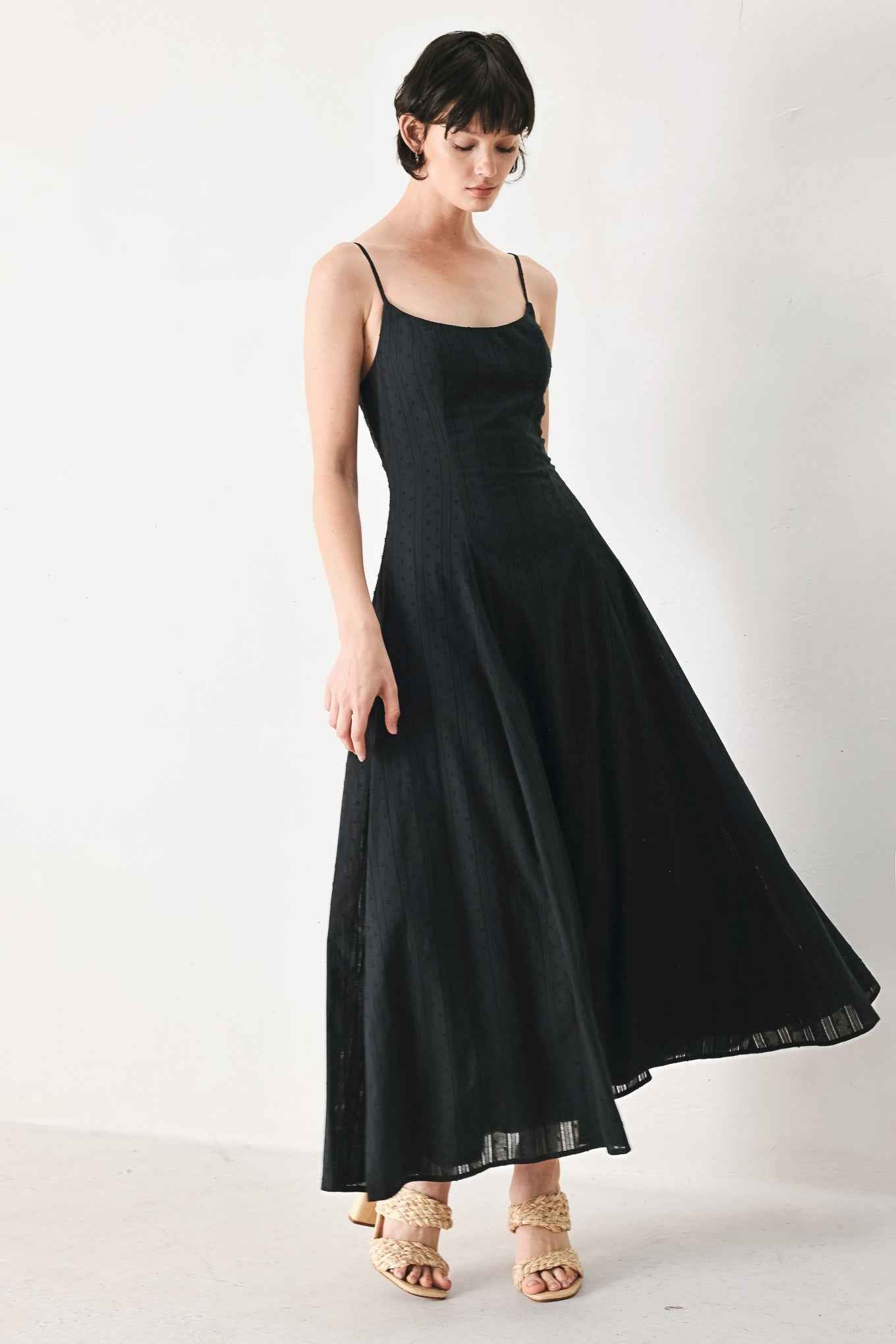 SHEER MIDNIGHT STORY WOVEN MIDI DRESS
