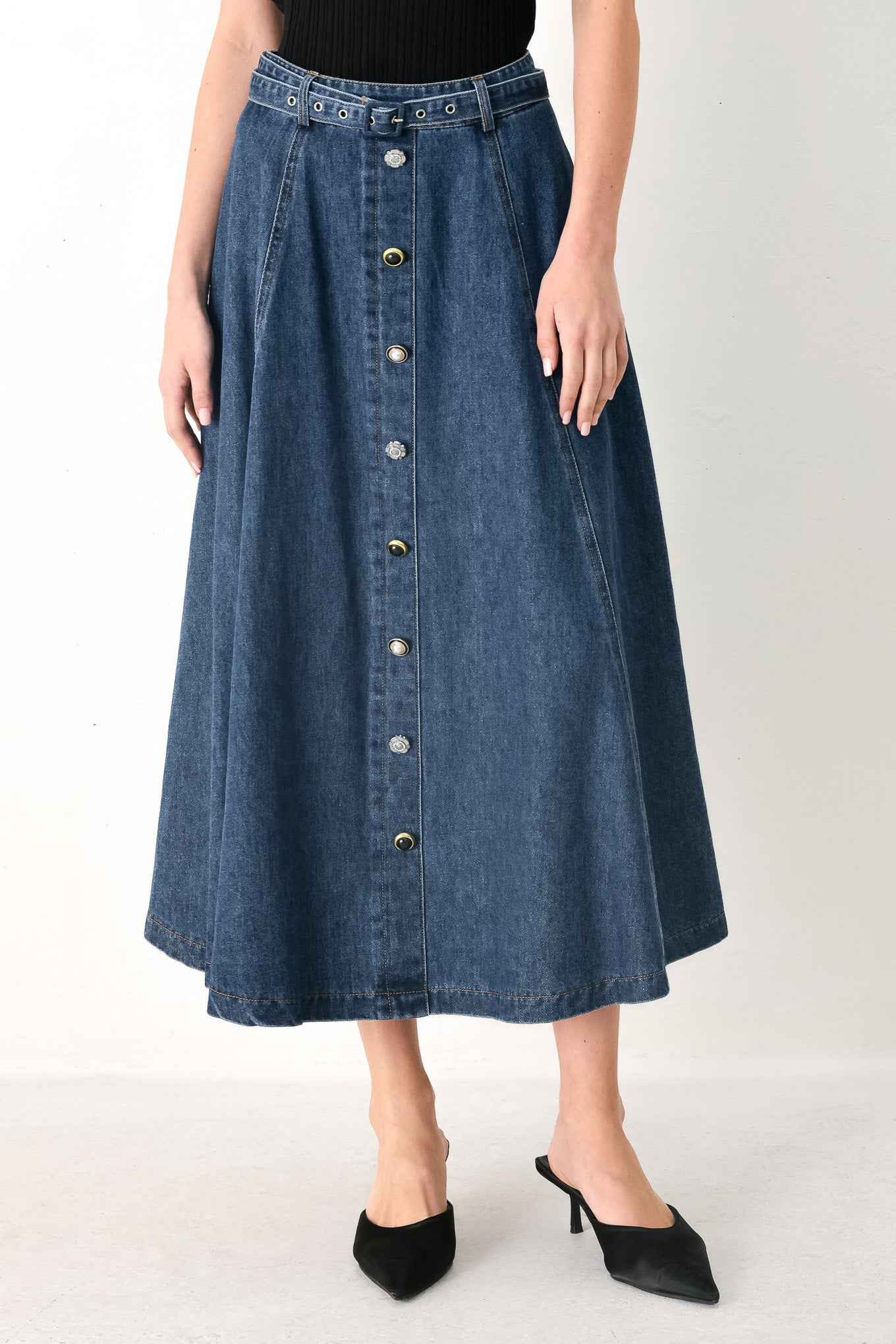 SWEET TALKER DENIM CIRCLE MIDI SKIRT