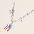 Enamel American USA Flag Metal Cross Bow Charm Station Paperclip Chain Necklace