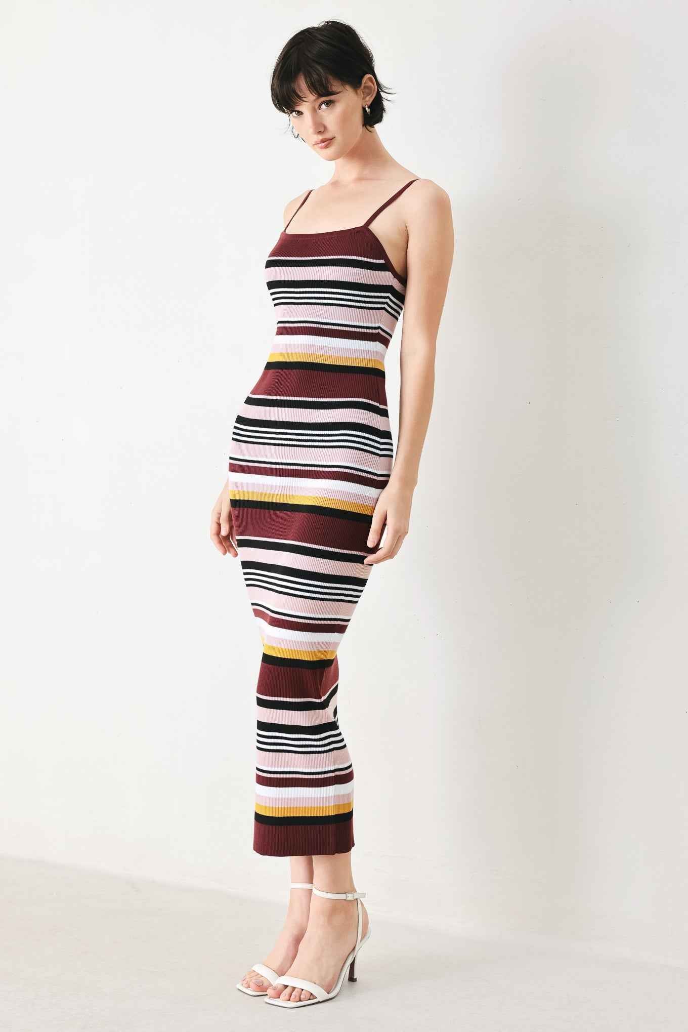 MIDNIGHT STRIPE SWEATER KNIT MIDI DRESS