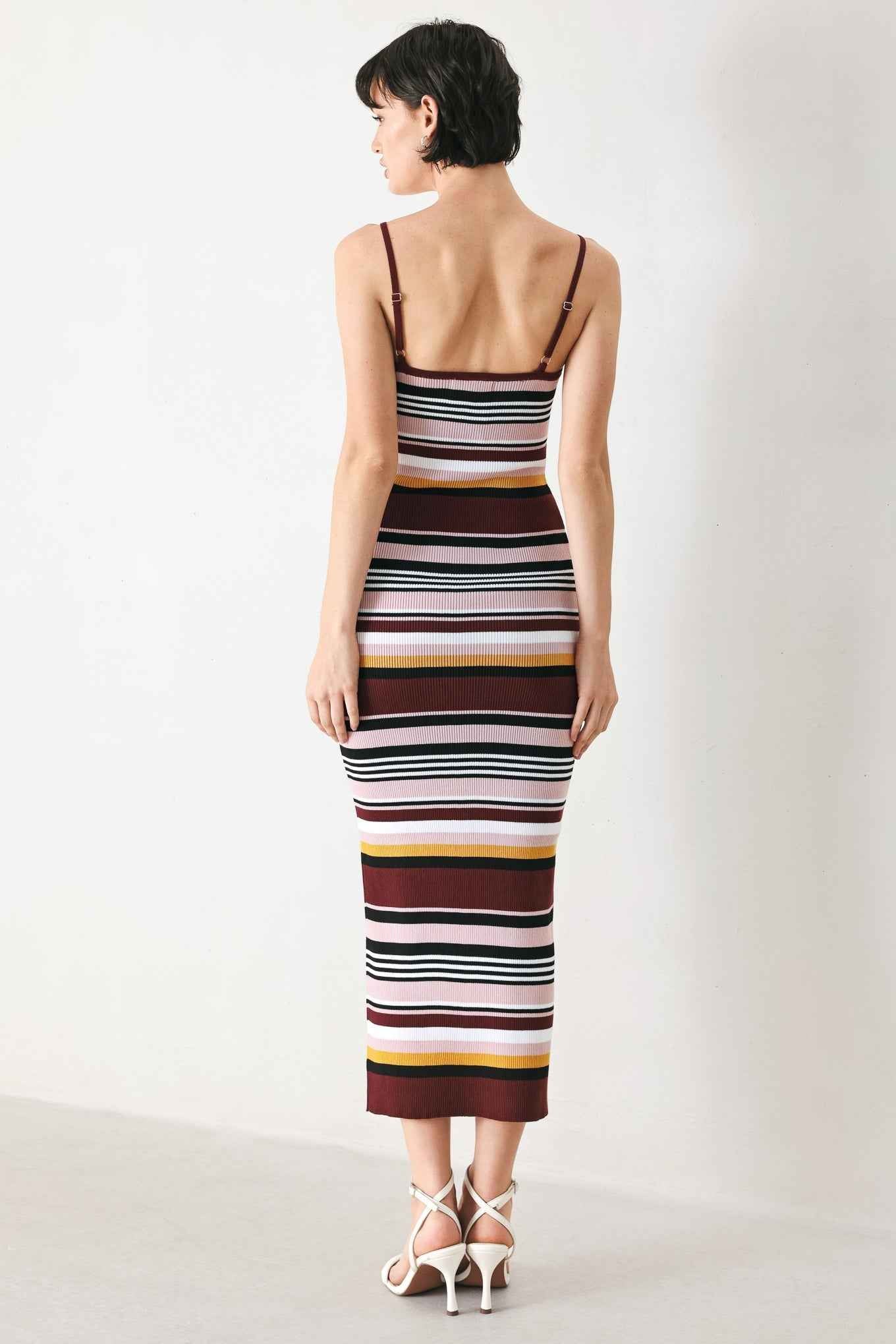 MIDNIGHT STRIPE SWEATER KNIT MIDI DRESS
