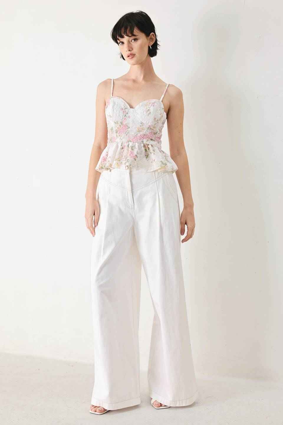GARDEN STAY WOVEN BUSTIER TOP