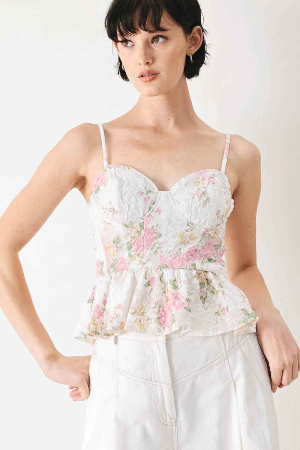 GARDEN STAY WOVEN BUSTIER TOP