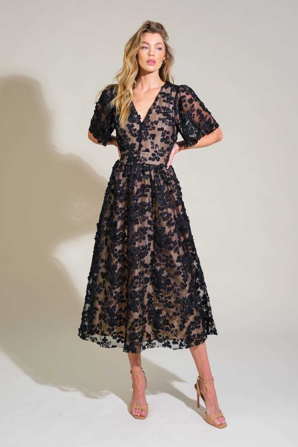 Dreamy Blossom Woven Lace Midi Dress