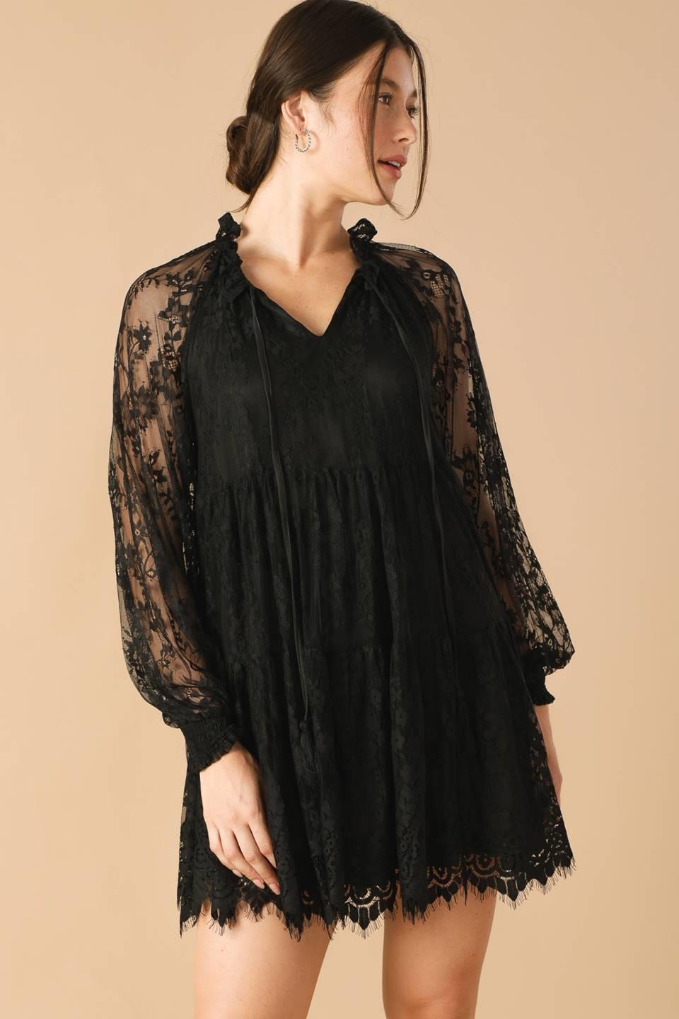This & That Black Woven Lace Mini Dress