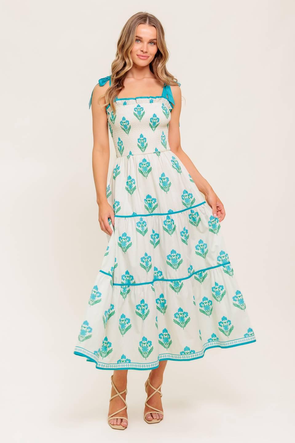 MIDNIGHT BOTANICA WOVEN MIDI DRESS