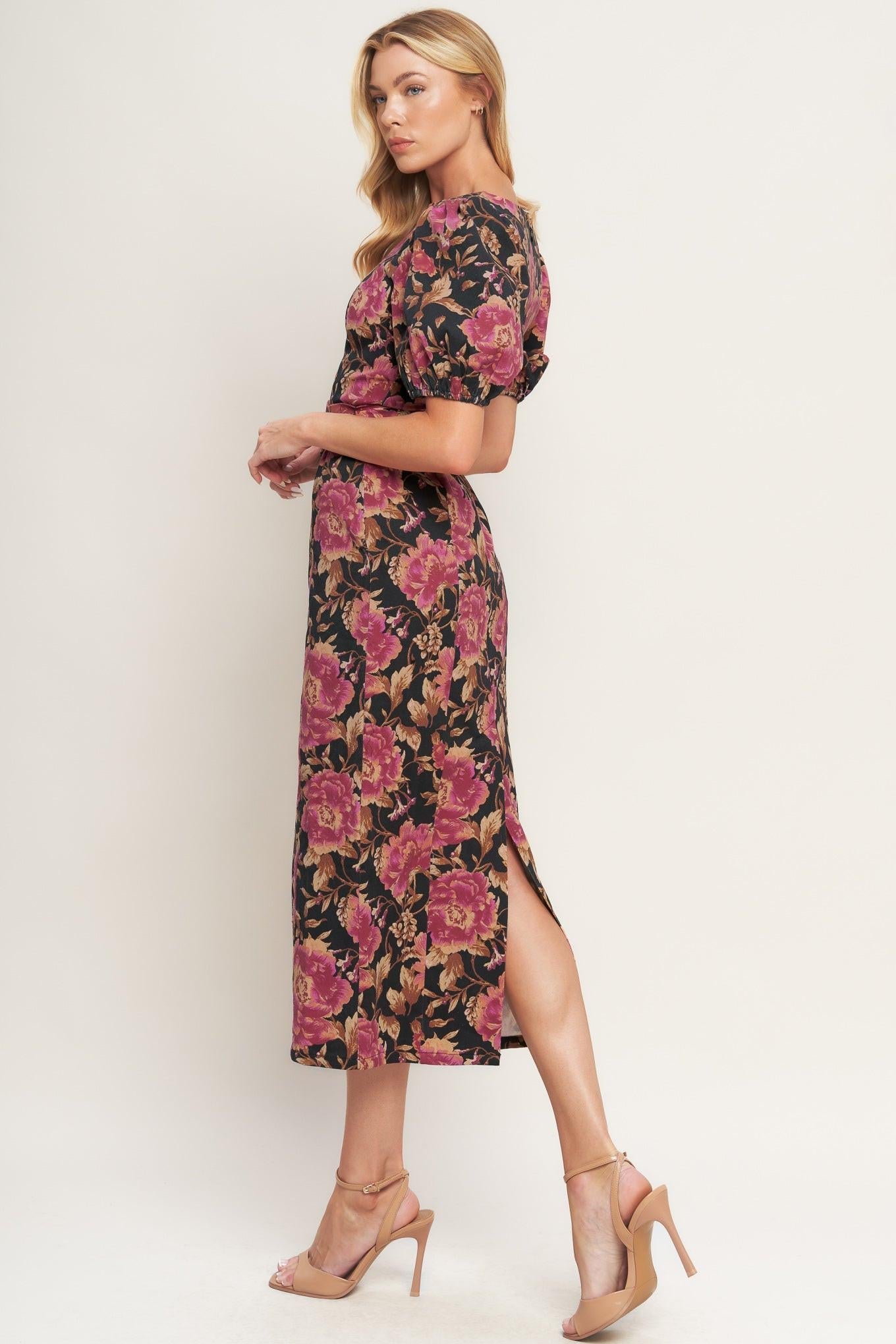 GOTHIC ROSE WOVEN MIDI DRESS