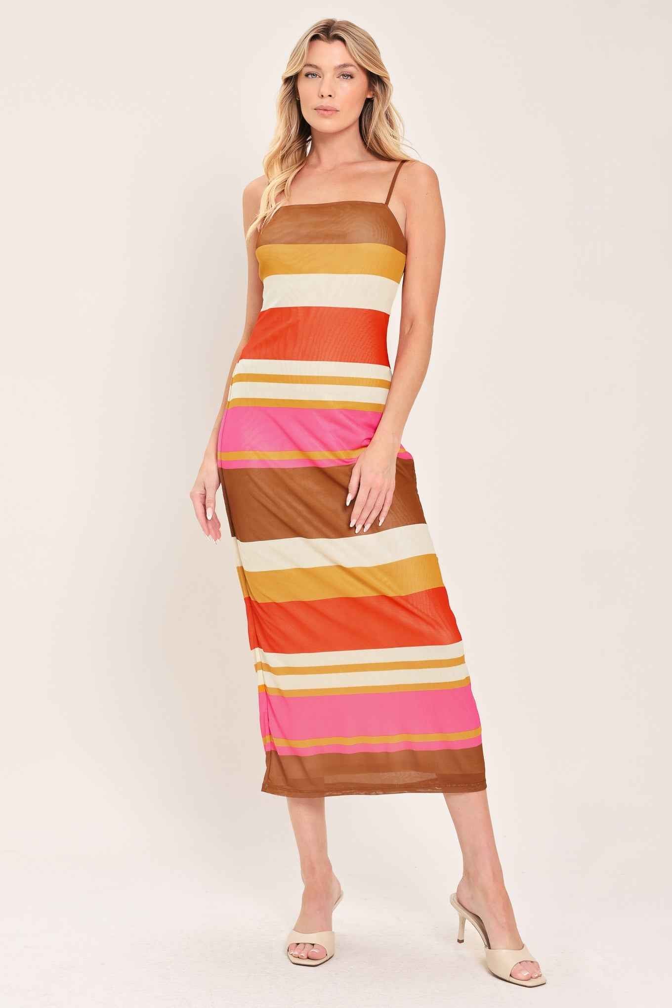HEAT WAVES POWER MESH MIDI DRESS